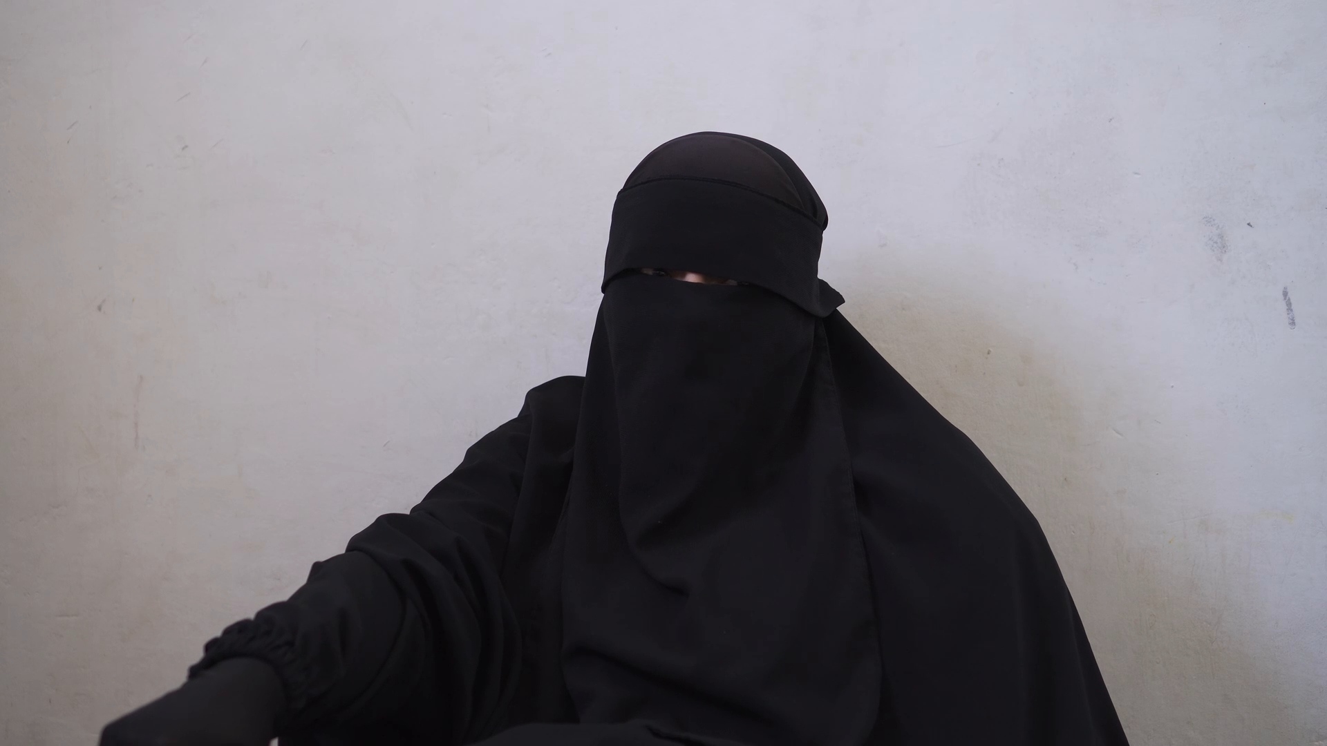 A widow living in an orphan camp in Idlib during a Witness International interview.